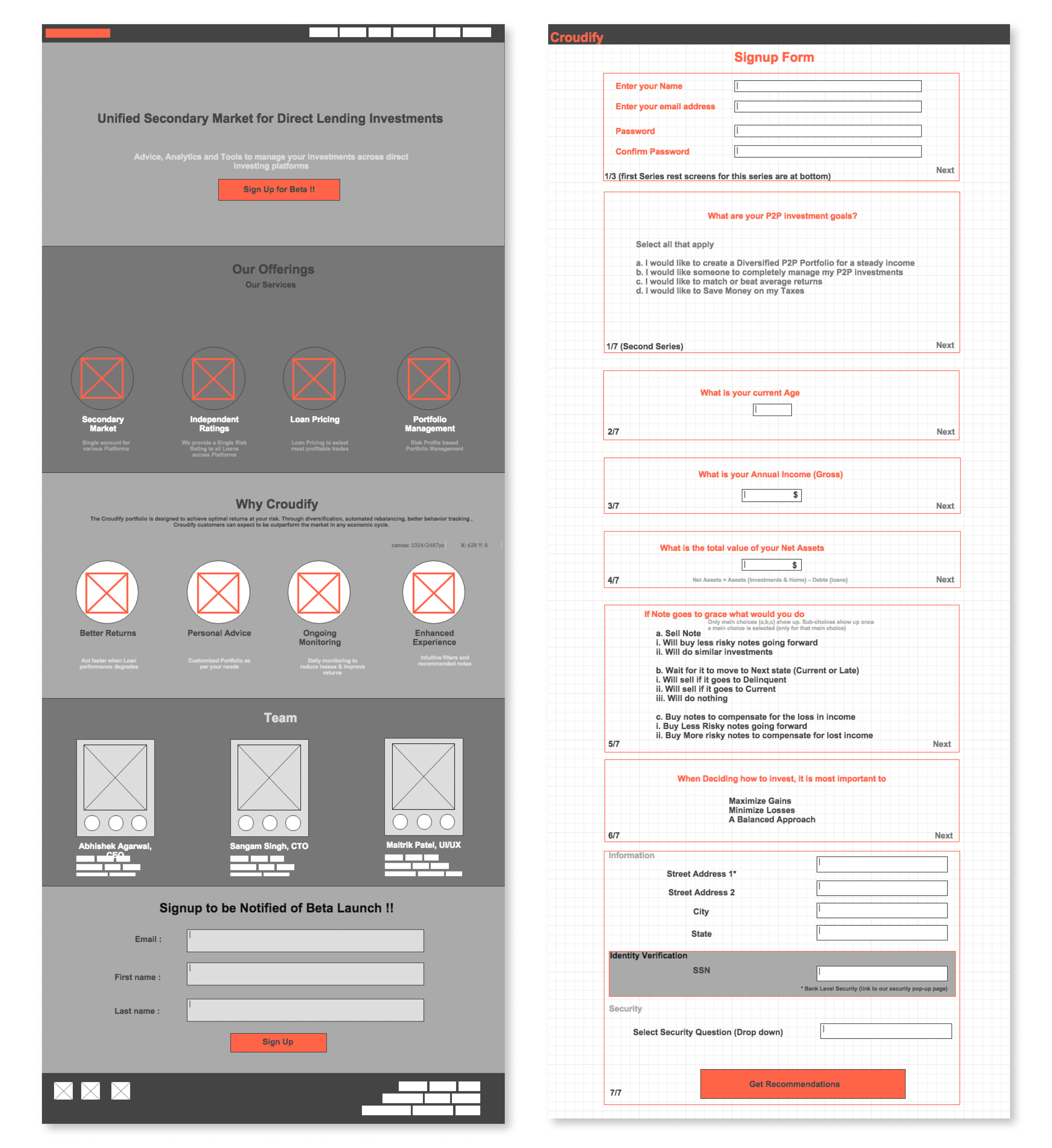 Croudify Website Wireframes